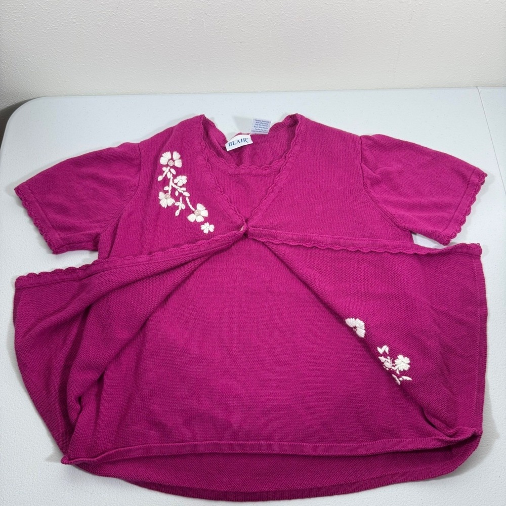 Blair Women's Magenta Purple Embroidered Floral Twin Set Cardigan Tank Large - Picture 8 of 10